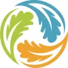 The Treegeneration Logo depicting a blue, orange, and a green leaf, chasing each other in a circle.